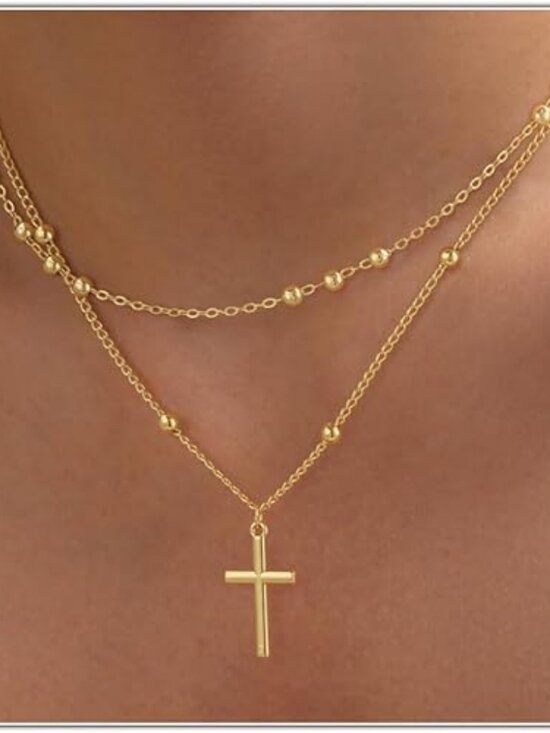 Jewelry - Dainty Cross Necklace Women 14K Gold Plated Layered Pendant Choker Set